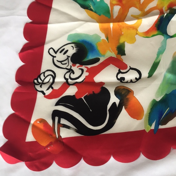 Moschino Boutique Silk Scarf Made in Italy Watercolor Olive Oyl NWT - Picture 2 of 7
